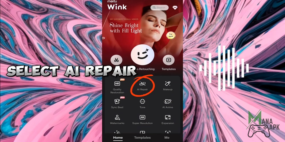 Choose Select AI Repair in Wink Mod APK